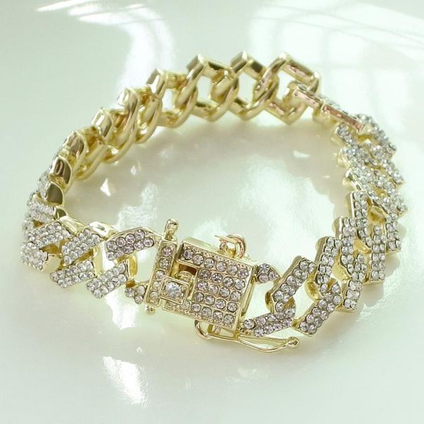 

link, chain 2021 hip hop full zircon bling iced out pave men's bracelet miami cuban link bracelets for men jewelry, Black