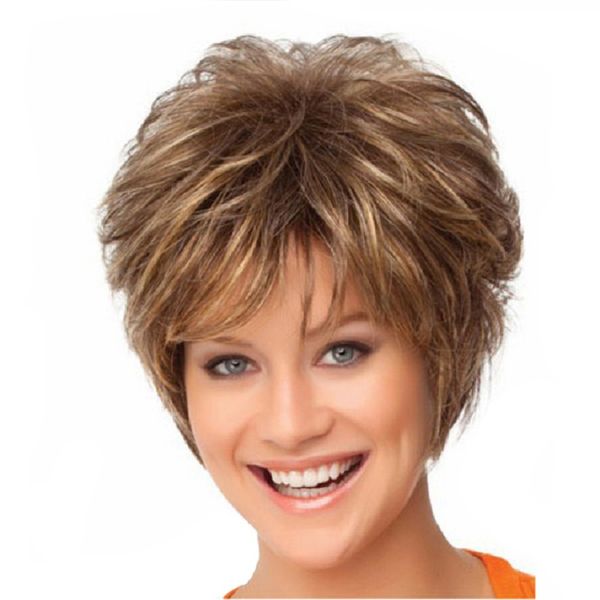 

women short bloned brown mix hair wigs synthetic wigs daily for white black women