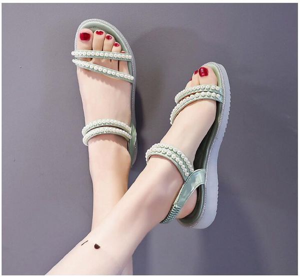 

sandals 2021 summer fairy student platform shoes rhinestone elastic band net red flat women, Black