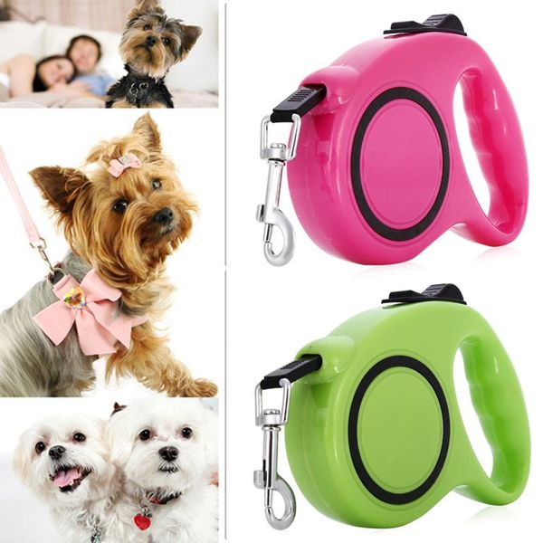 

dog collars & leashes 3m long nylon pet leash lead for daily walking 2 colors one-handed lock training adjustable collar