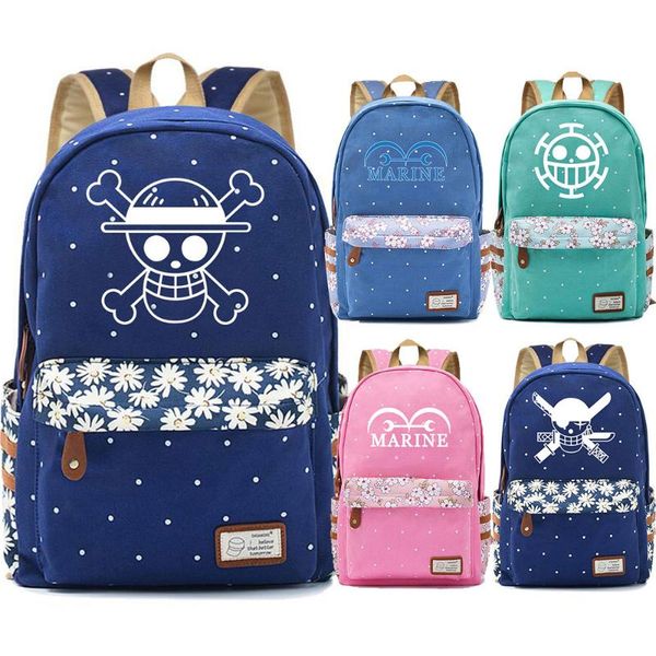 

backpack anmie cartoon one piece monkey d luffy flowers dot boy girl school bag women bagpack teenagers canvas lady femme