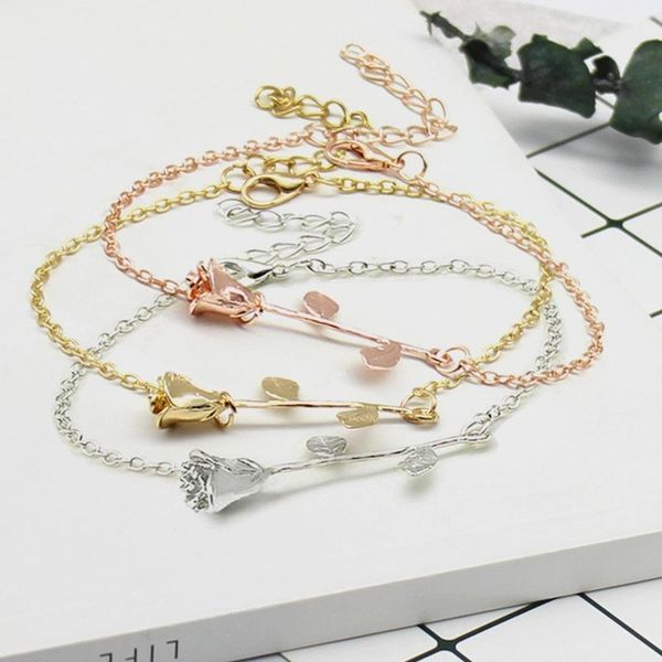 

vintage fashion sweet cute rose flower bracelet for women fine jewelry gifts link, chain, Black