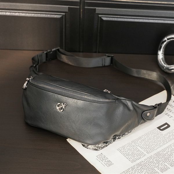 

pockets leather waist bag men's small chest korean outdoor leisure trendy