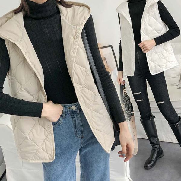 

autumn winter white duck ~ diamond lattice lightweight hooded sleevels vt down et for women, Black