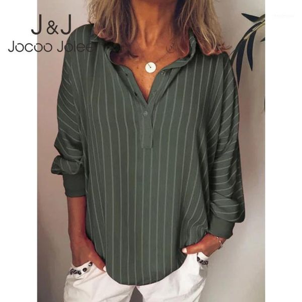 

women's blouses & shirts jocoo jolee women autumn striped long sleeve shirt loose button v neck pullover female 2021 fashion casual plu, White