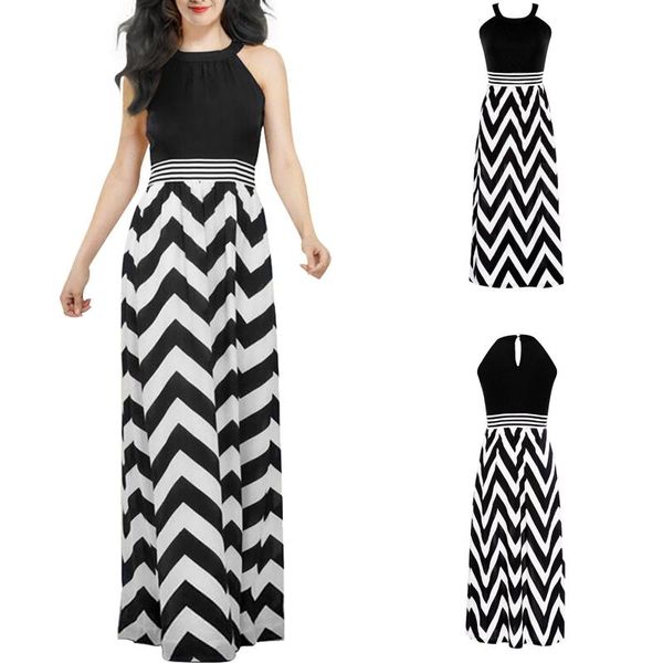 

casual dresses summer dress plus size women loose color matching ethnic style tank striped long elegant women's party, Black;gray