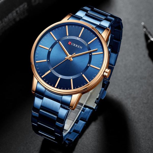 

wristwatches brand curren man watch fashion luxury stainless steel quartz simple thin male watches relojes para hombre, Slivery;brown