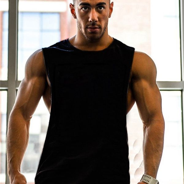 

men' tank mens cotton loose workout active for male black bodybuilding casual wide shoulder sleeveless t -shirts vests whole, White;black