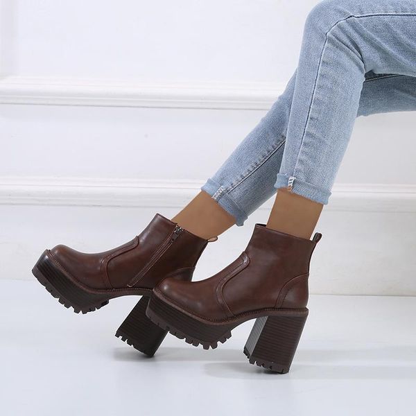 

boots 2021 autumn and winter europe the united states large-size high-heeled cross-border thick-heeled, Black