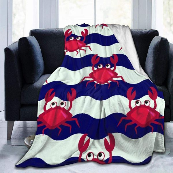 

personalized custom throw blanket,nautical maritime theme cute crabs on striped background,soft comfortable plush blanket for
