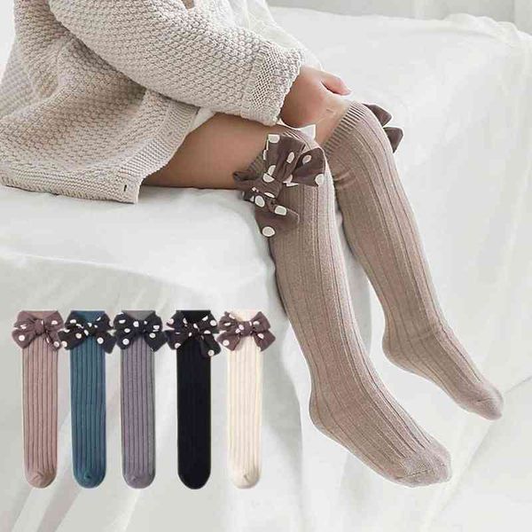 

2021 winter baby girls big bow stocking toddlers bow knee high long soft newborn kids socks bowknot 100% cotton soft hosiery g1224, Pink;yellow