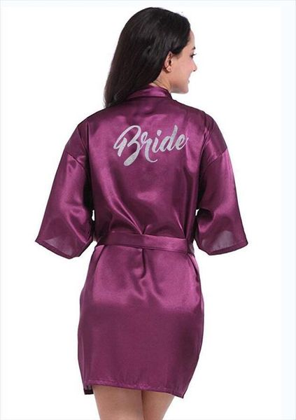 

purple robe silver writing mother womens sleepwears of the groom robes wedding short bride kimono bridesmaid satin drop, Black;red