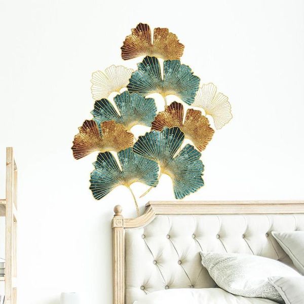

wall stickers 80%pvc retro green ginkgo leaf sofa bedroom home mural wallpapers1