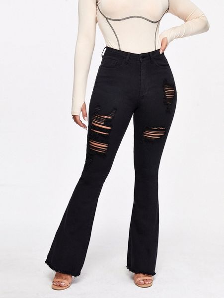 

sxy raw hem ripped flare leg jeans h7pv#, Blue