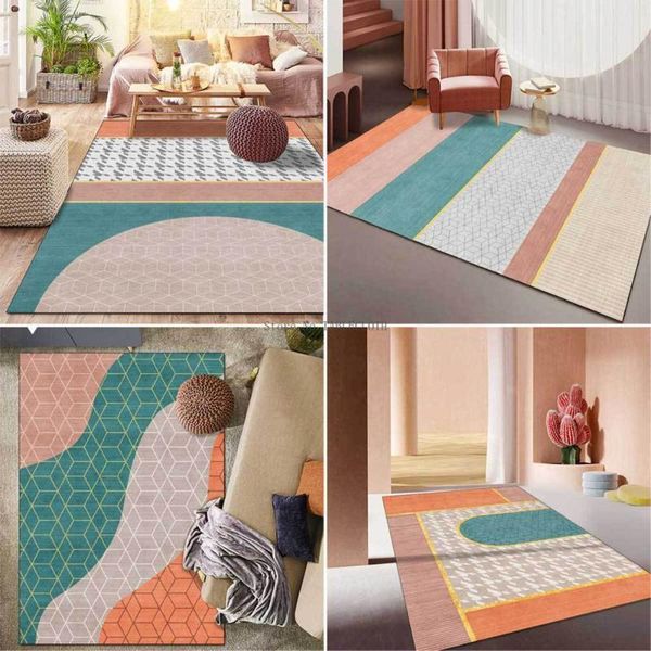 

light luxury modern morandi orange green simple geometric living room bedroom bedside carpet floor mat customization carpets