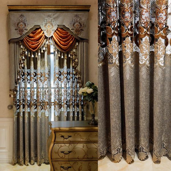 

curtain & drapes luxury european style chenille water-soluble embroidery half shading curtains for living dining room bedroom