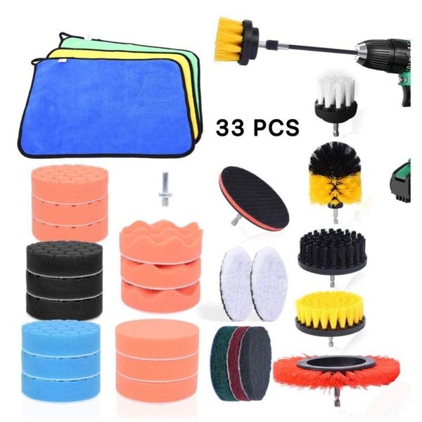 

car sponge 33psc polishing pad and drill brush accessories electric cleaning kit automobile waxing