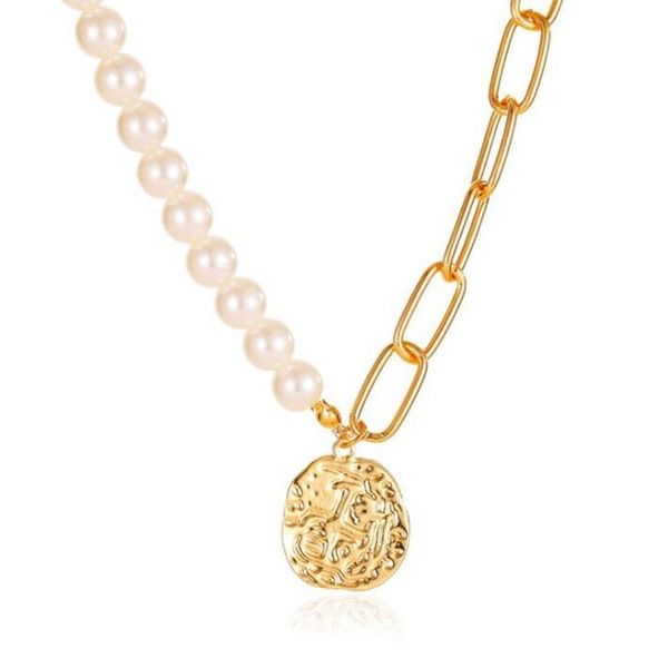 

imitation pearls chain necklace gold color alloy round pendant for women aesthetic goth collar party jewelry gift necklaces, Silver