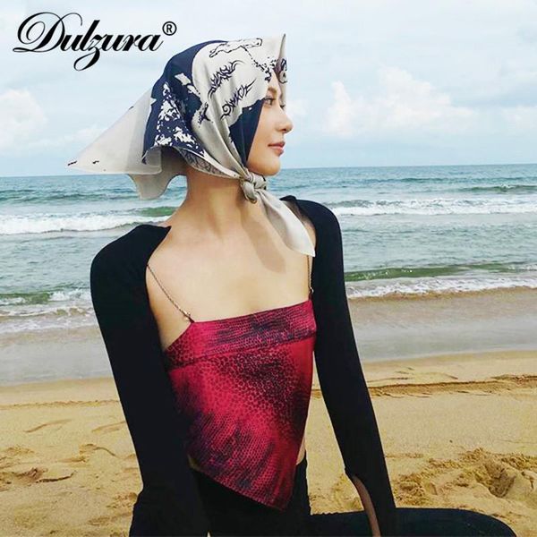 

women's tanks & camis dulzura tie dye snake print women strap chain crop lace up bandage bodycon streetwear party club 2021 fashion, White