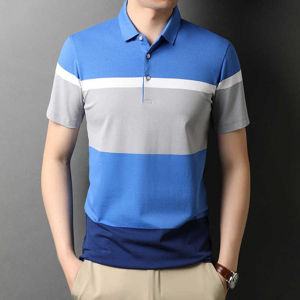 

2021 summer polo men's short sleeve t-shirt lapel stripe casual top, White;black