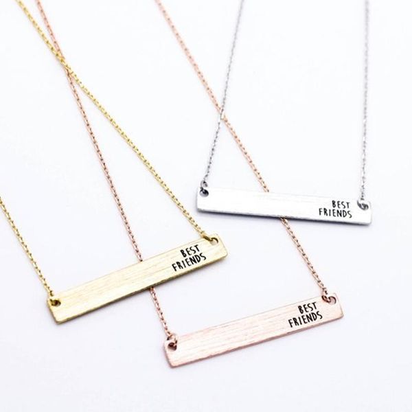 

pendant necklaces wholesale rose gold sideways bar necklace for women dainty jewelry stainless steel chain ie collares bridesmaid gift, Silver