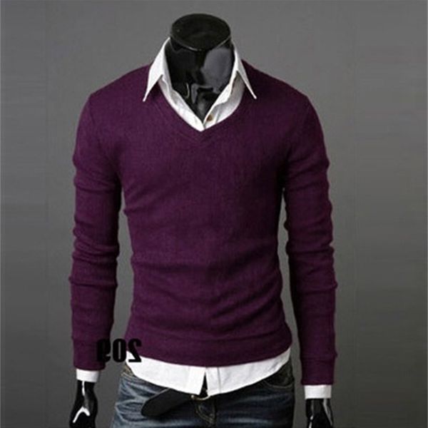 

Fashion Sweater Men's v Neck Bottoming Shirt Pullover, Light gray
