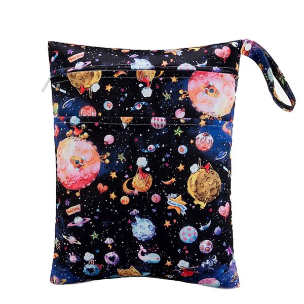 

new portable printed dual pocket diaper bag waterproof wet bag baby nappy bags laundry bag for baby cloth diaper 28*36cm