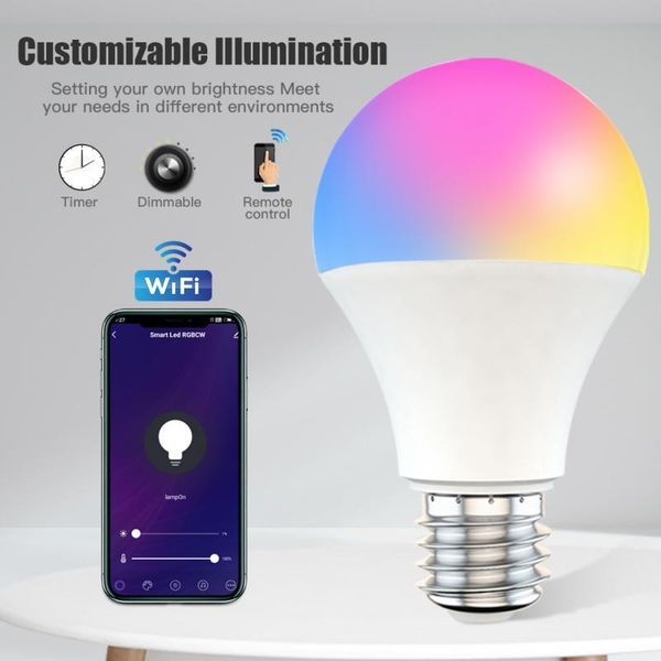 

bulbs 9w wifi smart light bulb rgb voice control lamp dimmable led e27 b22 compatible with alexa google home smartphone