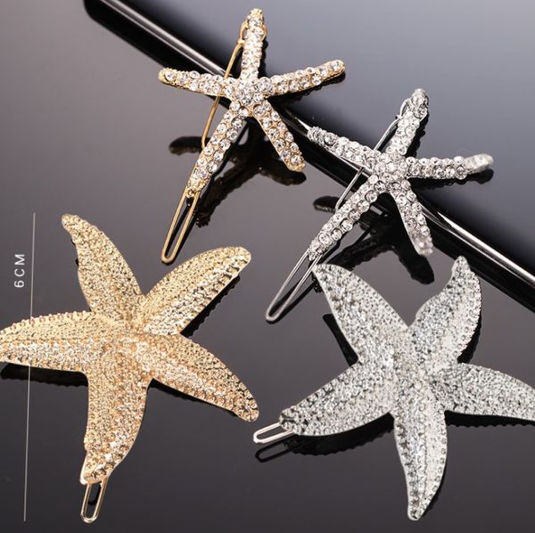

european and american fashion five pointed star metal hairpin barrettes, sweet versatile side clip hair accessories, Golden;silver