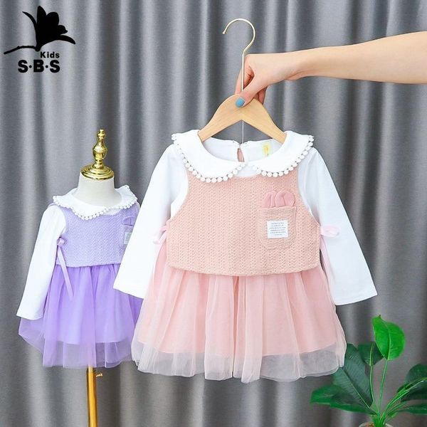 

spring and autumn children's clothes baby girls long sleeves cotton casual dress born splicing princess girl's dresses, Red;yellow