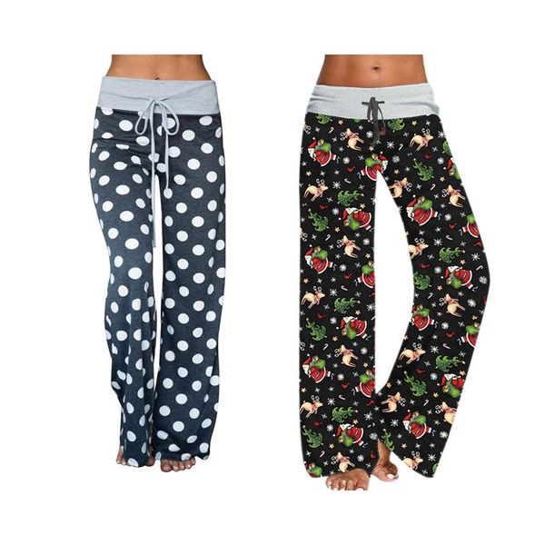 

2x women's joggers pants yoga trousers wide leg pant high waist sweatpants xxxl gray wave point / santa claus outfit
