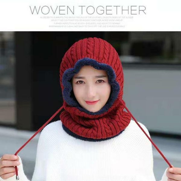

cycling caps & masks 2021 hat winter women's men's mask balaclava for girl scarf thick warm fleece inside knitted set, Black