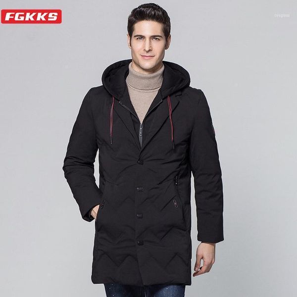 

fashion men long hoodies parkas coats trend outdoor casual overcoat thick warm solid color hooded parka coat male1, Black