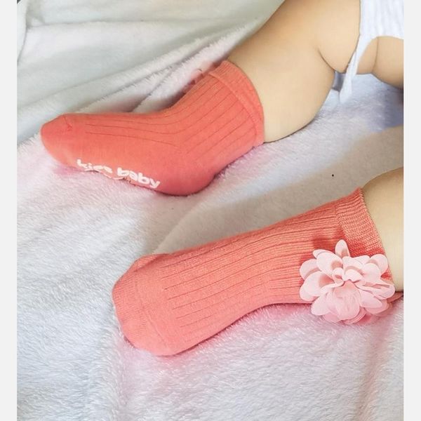 

socks flower for born baby cotton knit kids knee high children tube soft breathable boy and girls, Pink;yellow