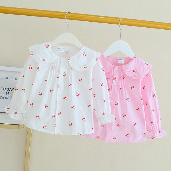

girls blouses clothes baby spring shirts toddler infant cherry print tees 1 2 3 4 years kids cotton shirt, White;black