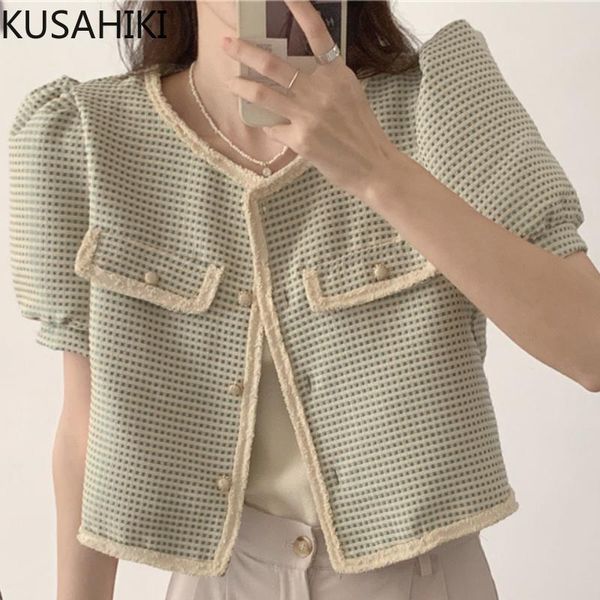 

women's jackets kusahiki korean lantern sleeve elegant woman jacket causal single breasted short coat 2021 contrast color fashion outwe, Black;brown