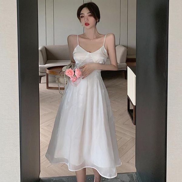 

casual dresses fashion summer beach holiday maxi dress ladies elegant strap v-neck sleeveless backless bright silk folds party club, Black;gray