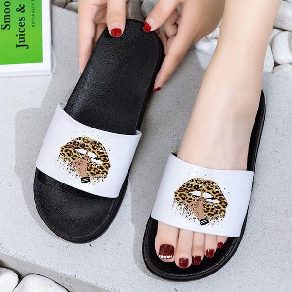 

slippers women shoes summer fashion lips leopard graphic sandals for 2021 womens indoor slides, Black