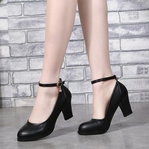 

dress shoes fashion women pumps with high heels for ladies work dancing platform genuine leather mary j yu8, Black