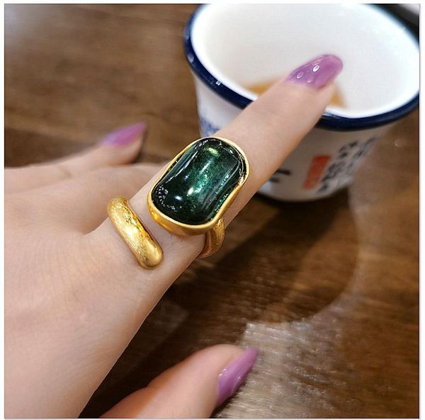 

cluster rings retro circle green stone stackable punk party designer club cocktail ins rare elegance trendy japan korean, Golden;silver