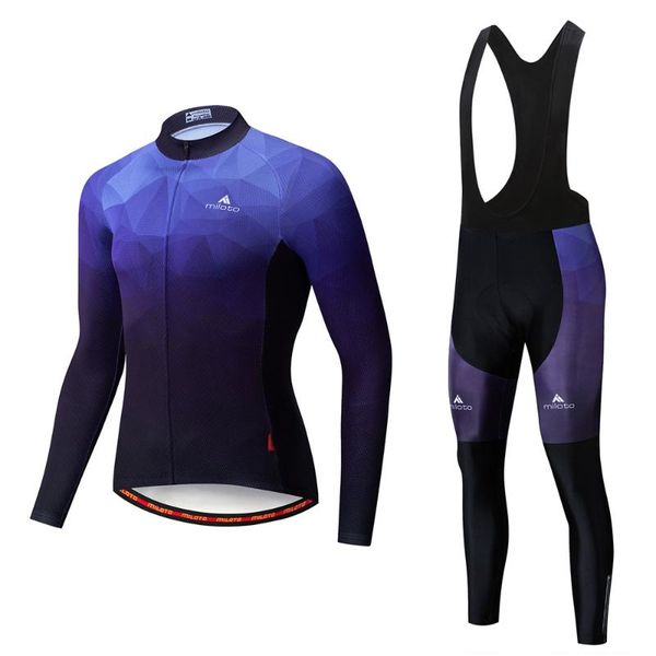 

racing sets genuine miloto men's long sleeve cycling jersey summer blue bike mountain mtb road back pocket pro, Black;blue