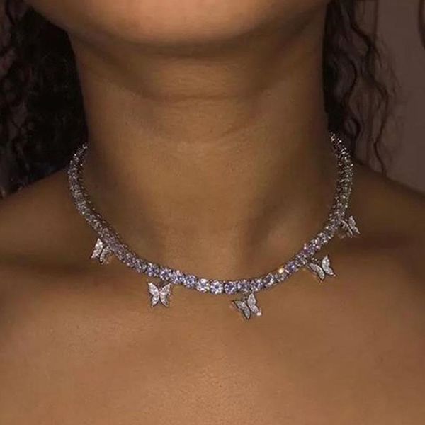 Bynouck 5 мм Сияющий милый хрустальный бабочка Choker ожерелье для женщин маленьких животных кулон ожерелья горный хрусталь ледяной