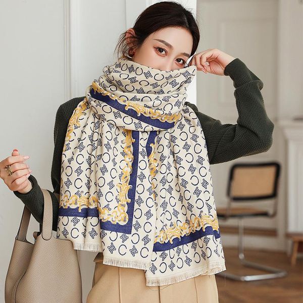 

scarves 2021 classic print two-sided 190x65cm beach towel winter dustproof tassels bandanna fashion letter cashmere shawls, Blue;gray
