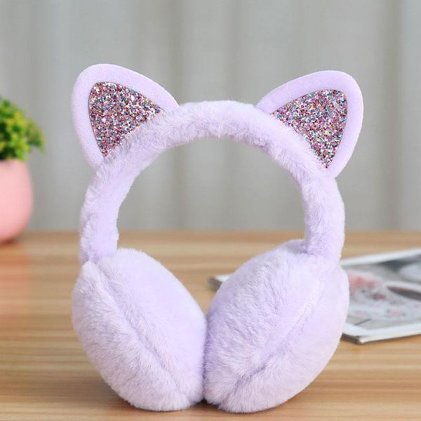 

berets fluffy earmuffs with flashing ears plush shiny sequined 3d cat animal ear warmer fashion accessories, Blue;gray