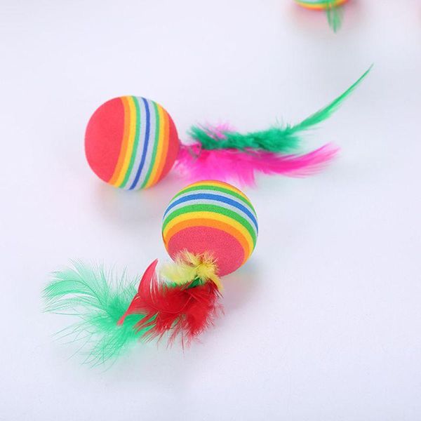 

cat toys 5pcs ball with feather pets kitten teaser interactive funny supply