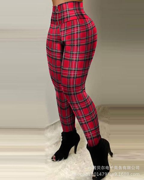 

women's pants & capris 2021 summer fashion slim fit plaid printed skinny women, Black;white