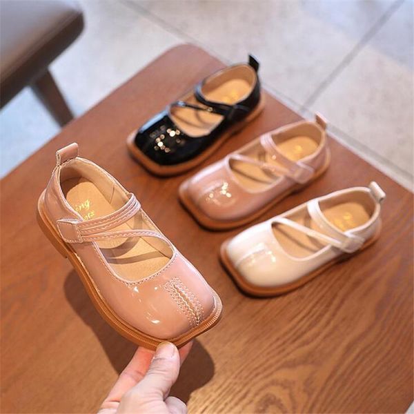 

girl' single shoes square toe princess children soft-soled baby shiny leather shoe flat, Black;grey
