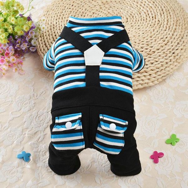 

dog apparel pets thickening overalls warm jacket 4-legged coat clothes dogs autumn and winter striped for jumpsuit puppy jackets