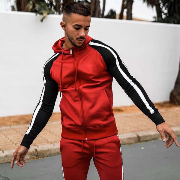 

men's fitness sports leisure suit autumn winter coat zipper hooded sweater, Black