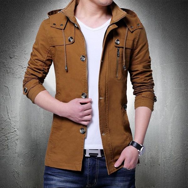 

men's trench coats men hooded coat streetwear vintage style overcoat autumn fashion clothing outer wear clothes, Tan;black